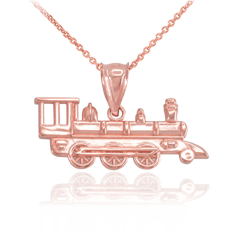 Gold Steam Train Pendant Necklace, view 3