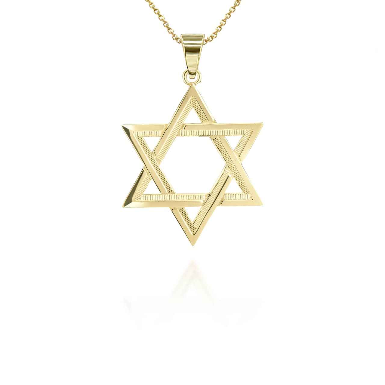 Gold Striped Jewish Star of David Pendant Necklace S,M,L, view 4