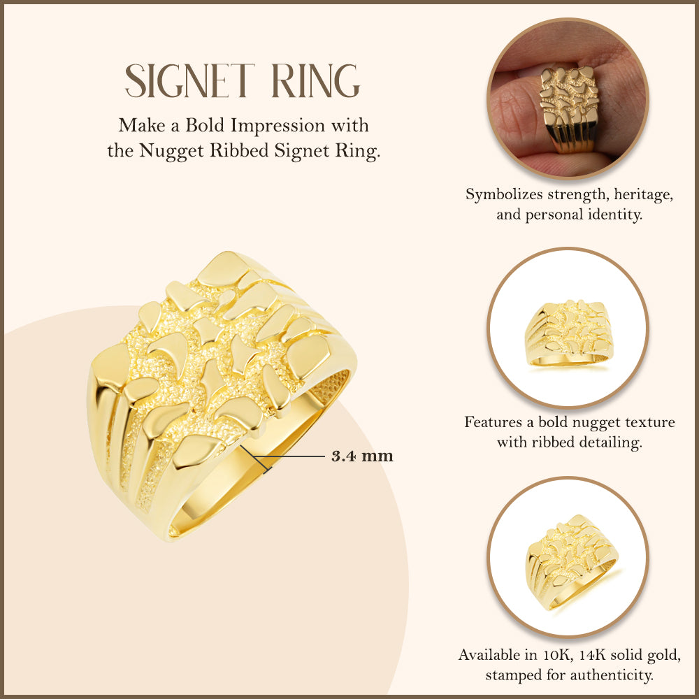 Gold Striped Nugget Ring, view 3