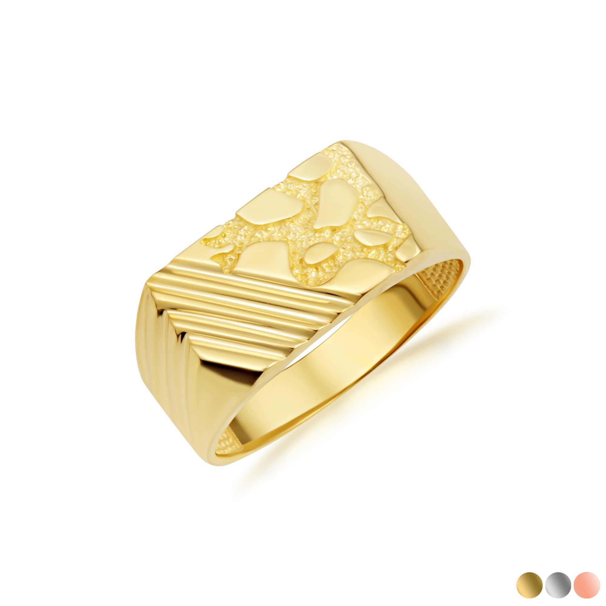 Gold Striped Nugget Signet Ring