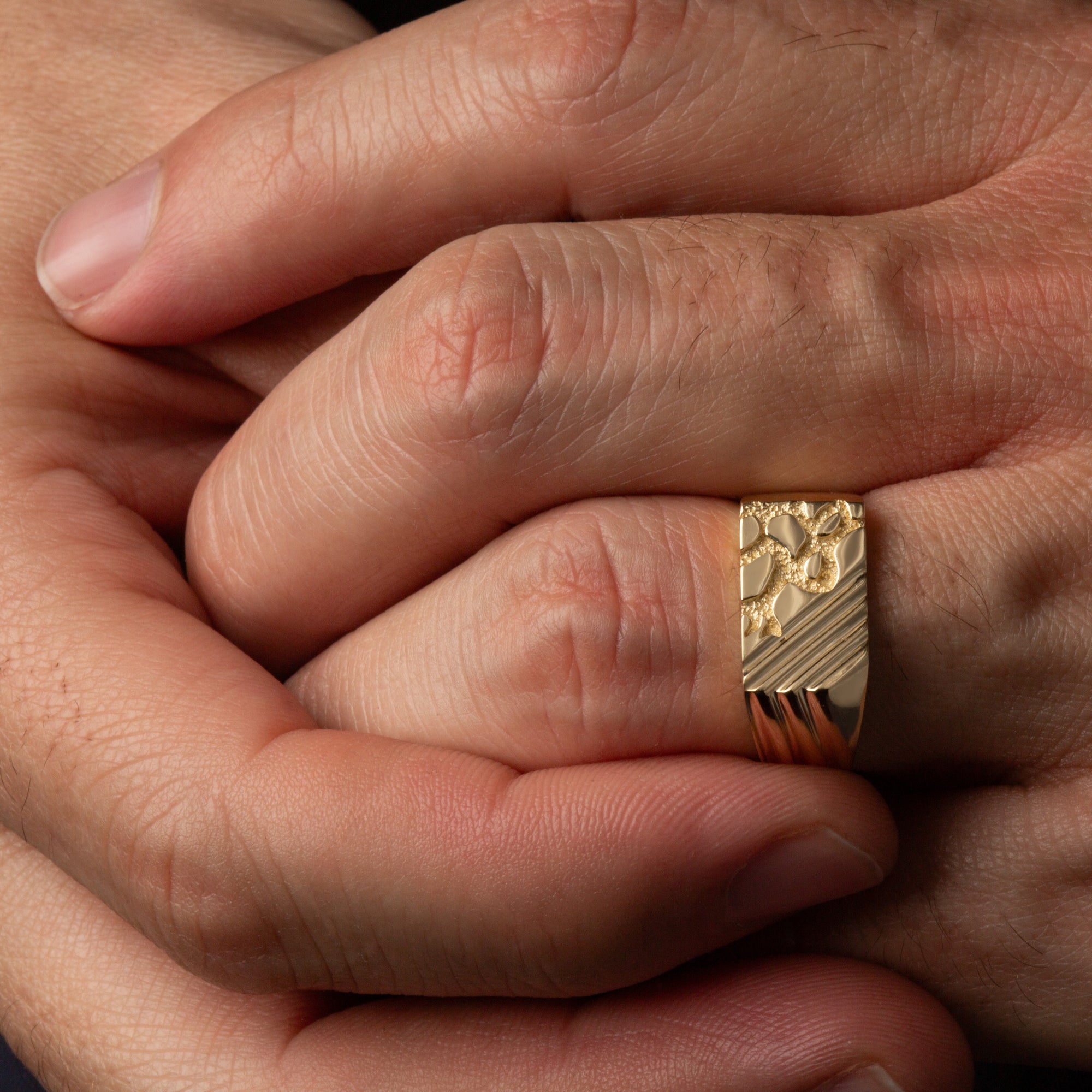 Gold Striped Nugget Signet Ring, view 2