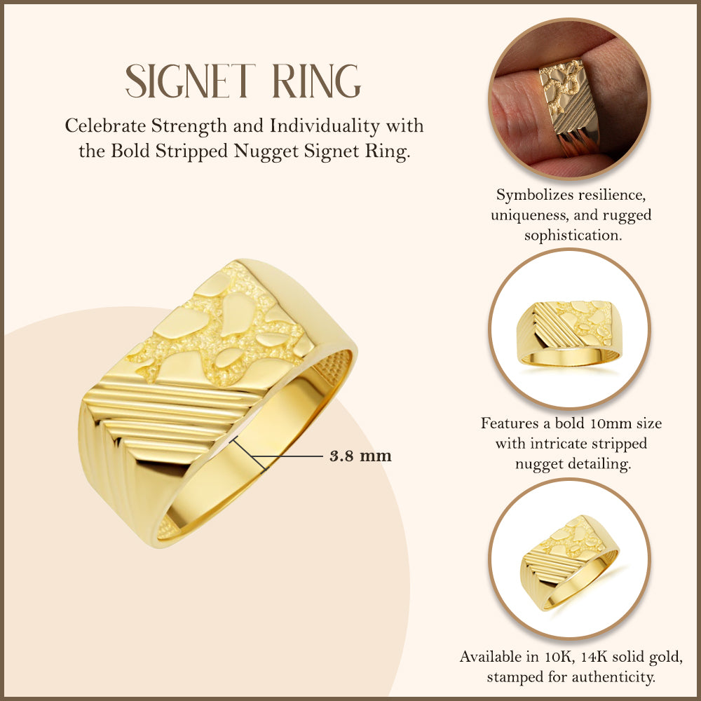 Gold Striped Nugget Signet Ring, view 3