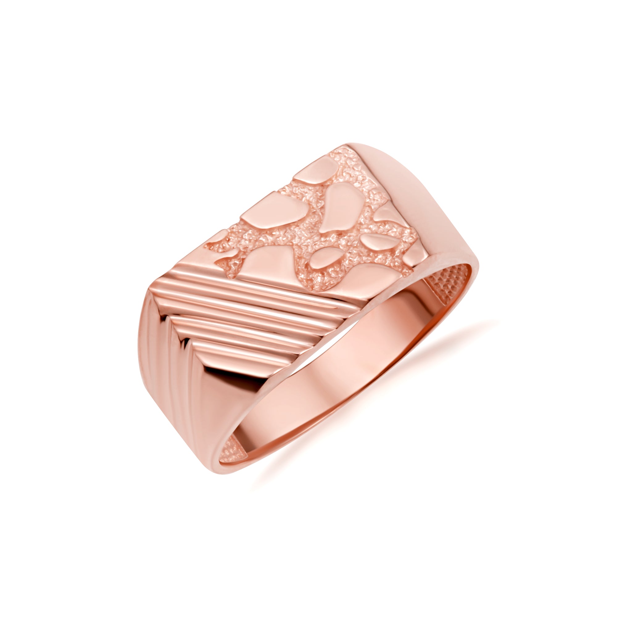 Gold Striped Nugget Signet Ring, view 4