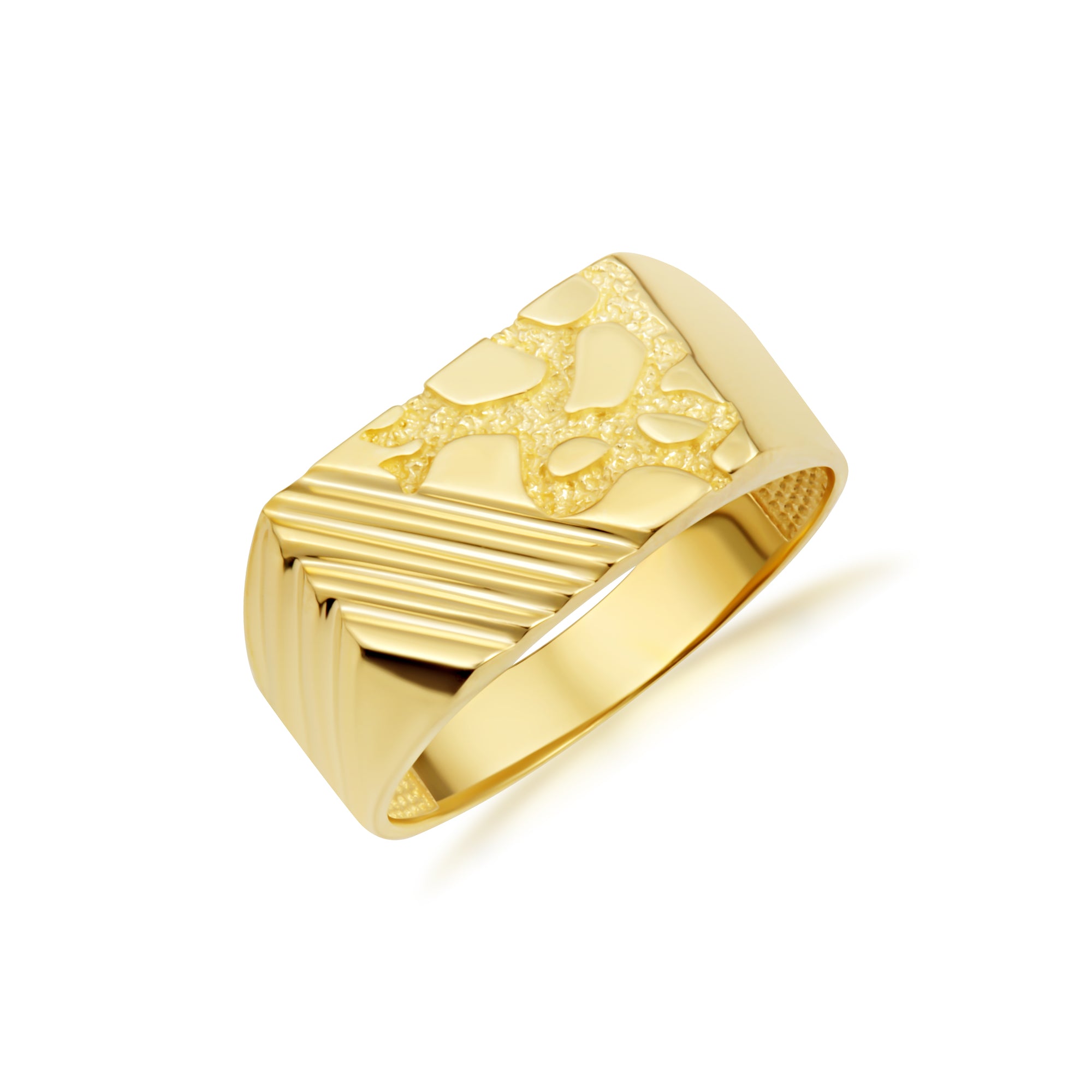 Gold Striped Nugget Signet Ring, view 6
