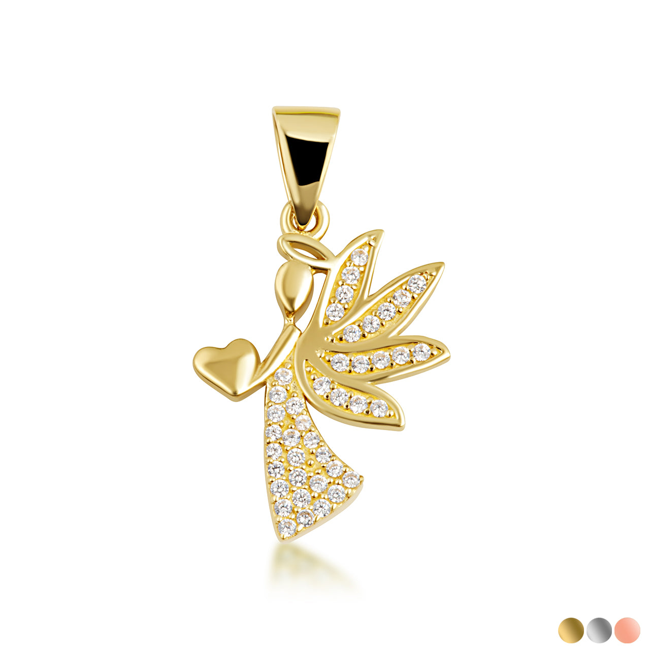 Gold Studded Guardian Angel Heart Pendant Necklace