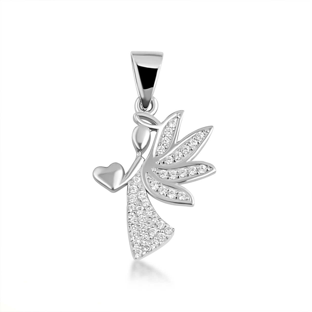 Gold Studded Guardian Angel Heart Pendant Necklace, view 3