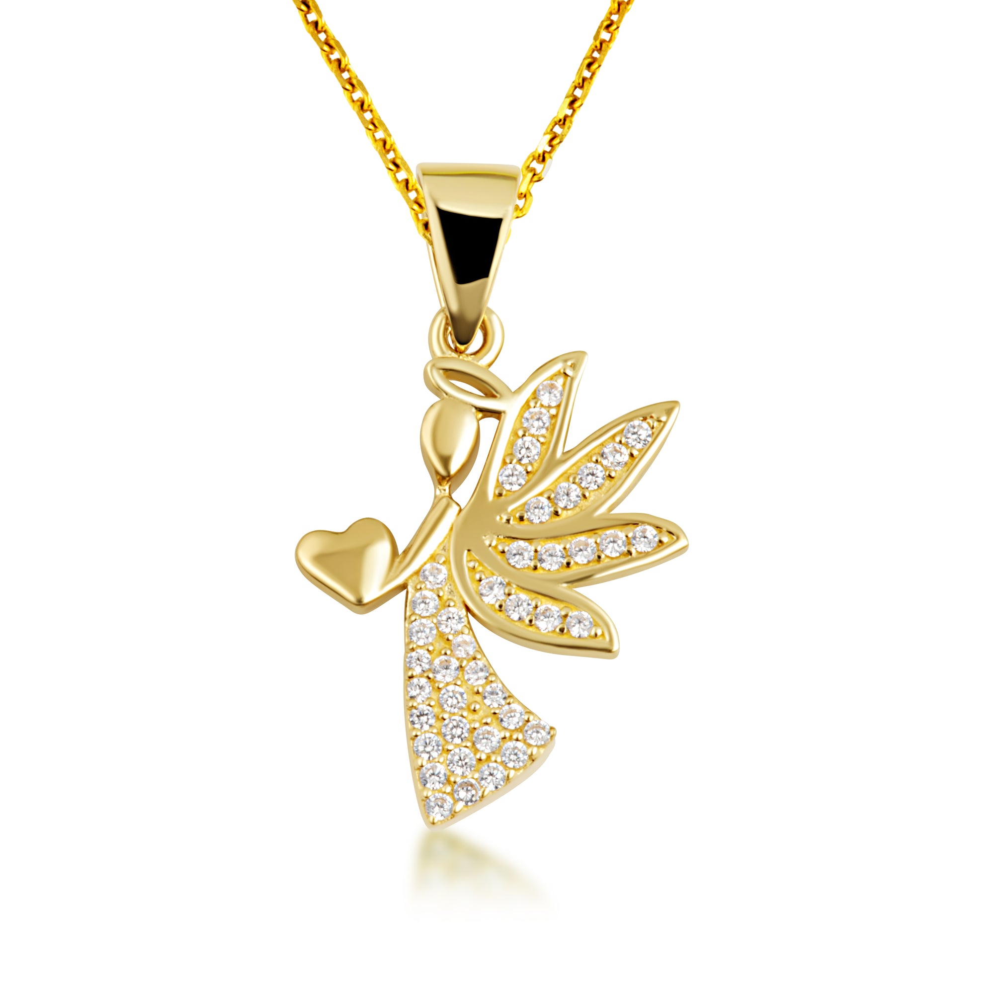 Gold Studded Guardian Angel Heart Pendant Necklace, view 6