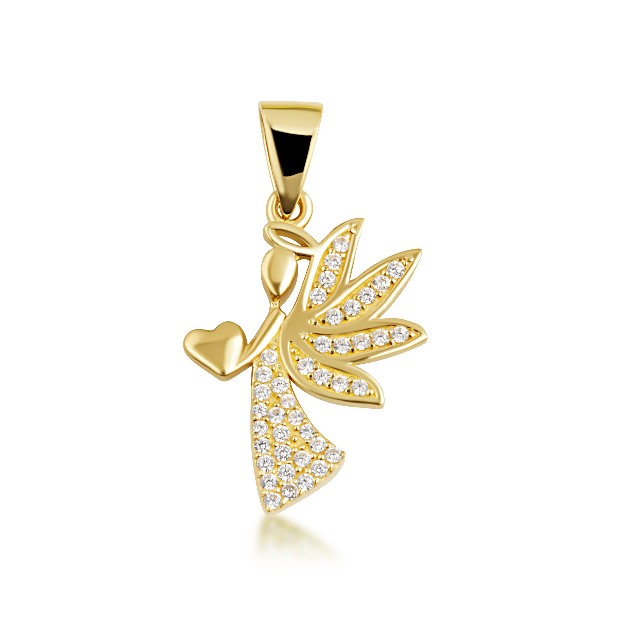 Gold Studded Guardian Angel Heart Pendant Necklace, view 9
