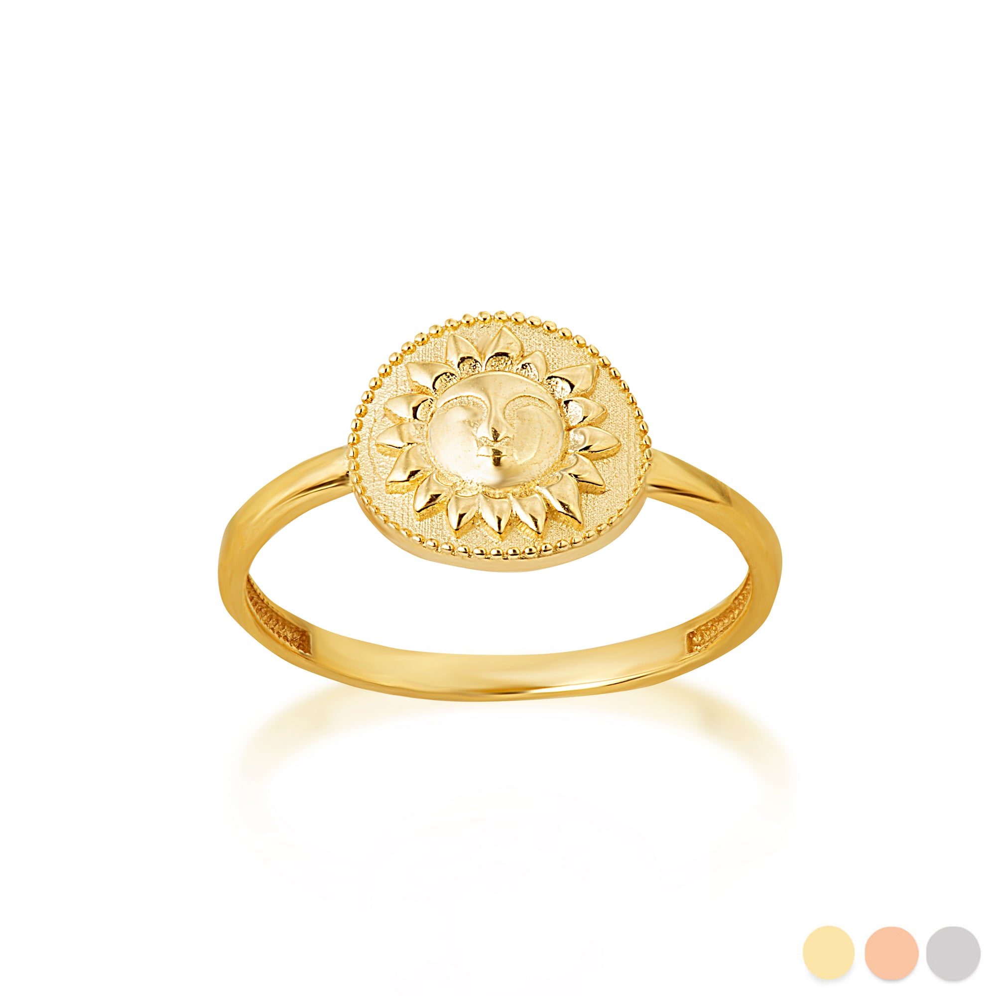 Gold Sun Face Milgrain Signet Ring