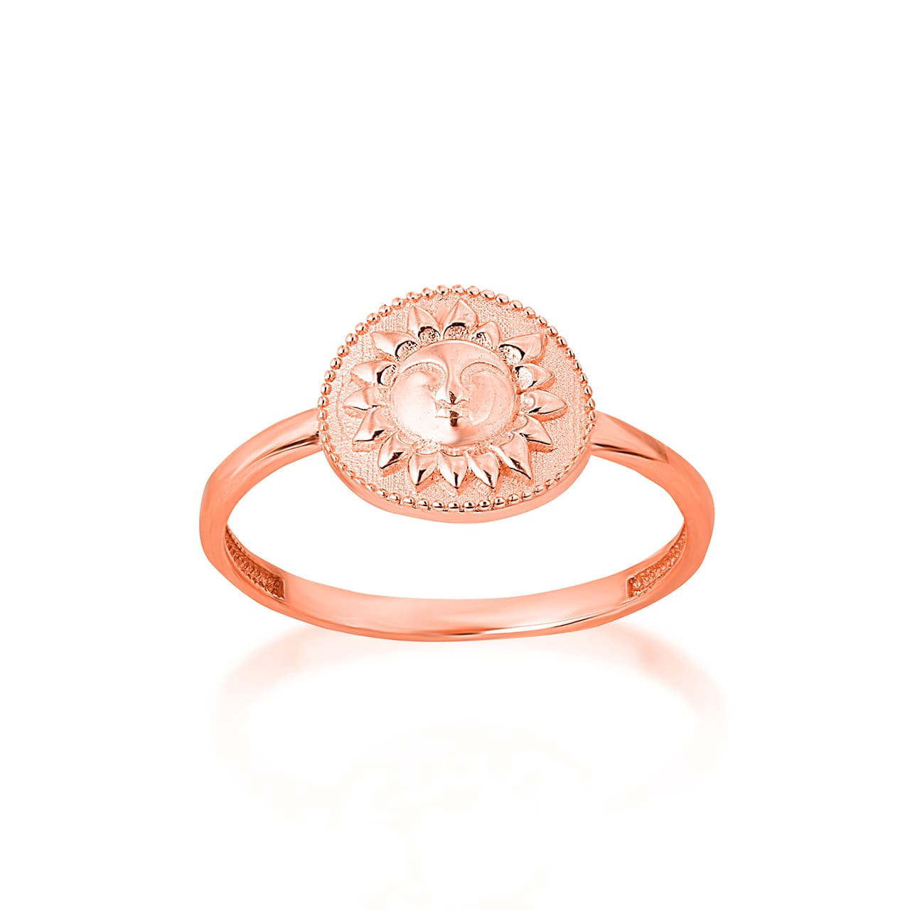 Gold Sun Face Milgrain Signet Ring, view 3