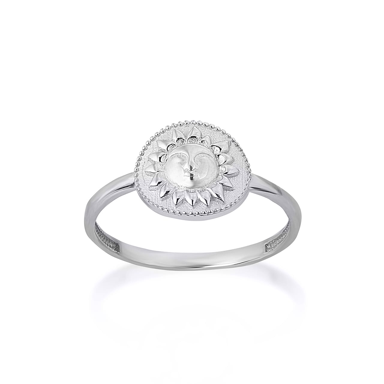 Gold Sun Face Milgrain Signet Ring, view 4