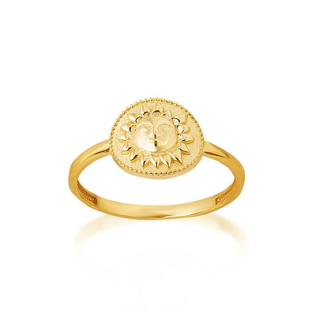 Gold Sun Face Milgrain Signet Ring, view 5