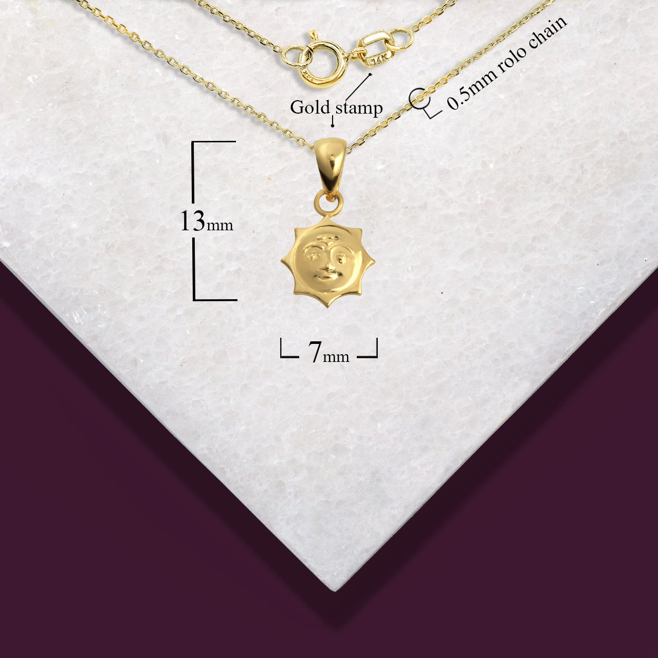 Gold Sun Face Pendant Necklace Stud Earrings Set, view 4