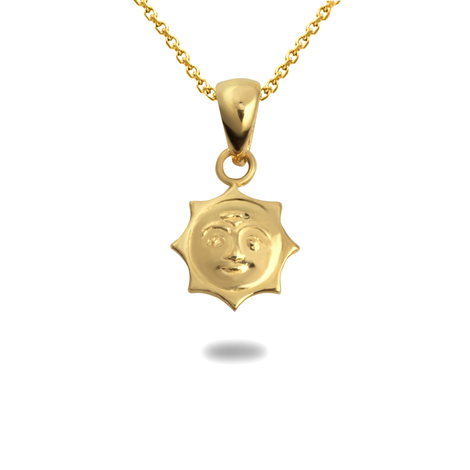 Gold Sun Face Pendant Necklace Stud Earrings Set, view 5