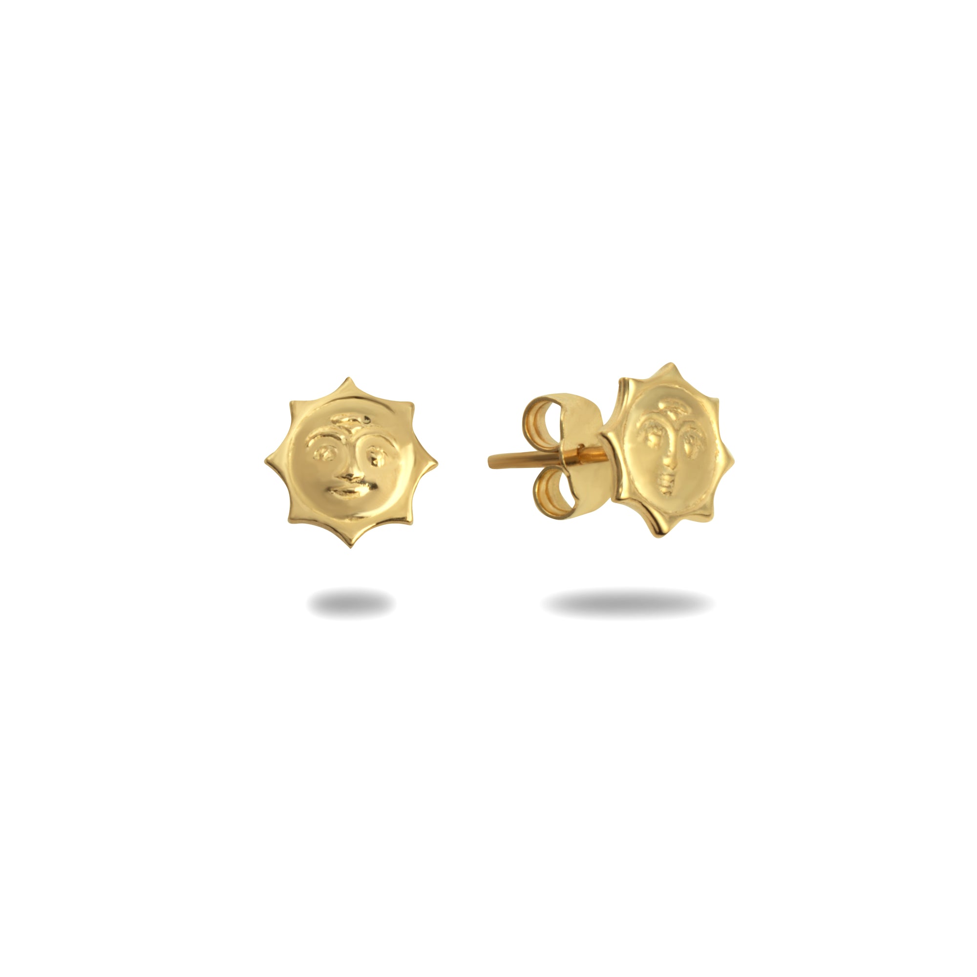 Gold Sun Face Pendant Necklace Stud Earrings Set, view 7