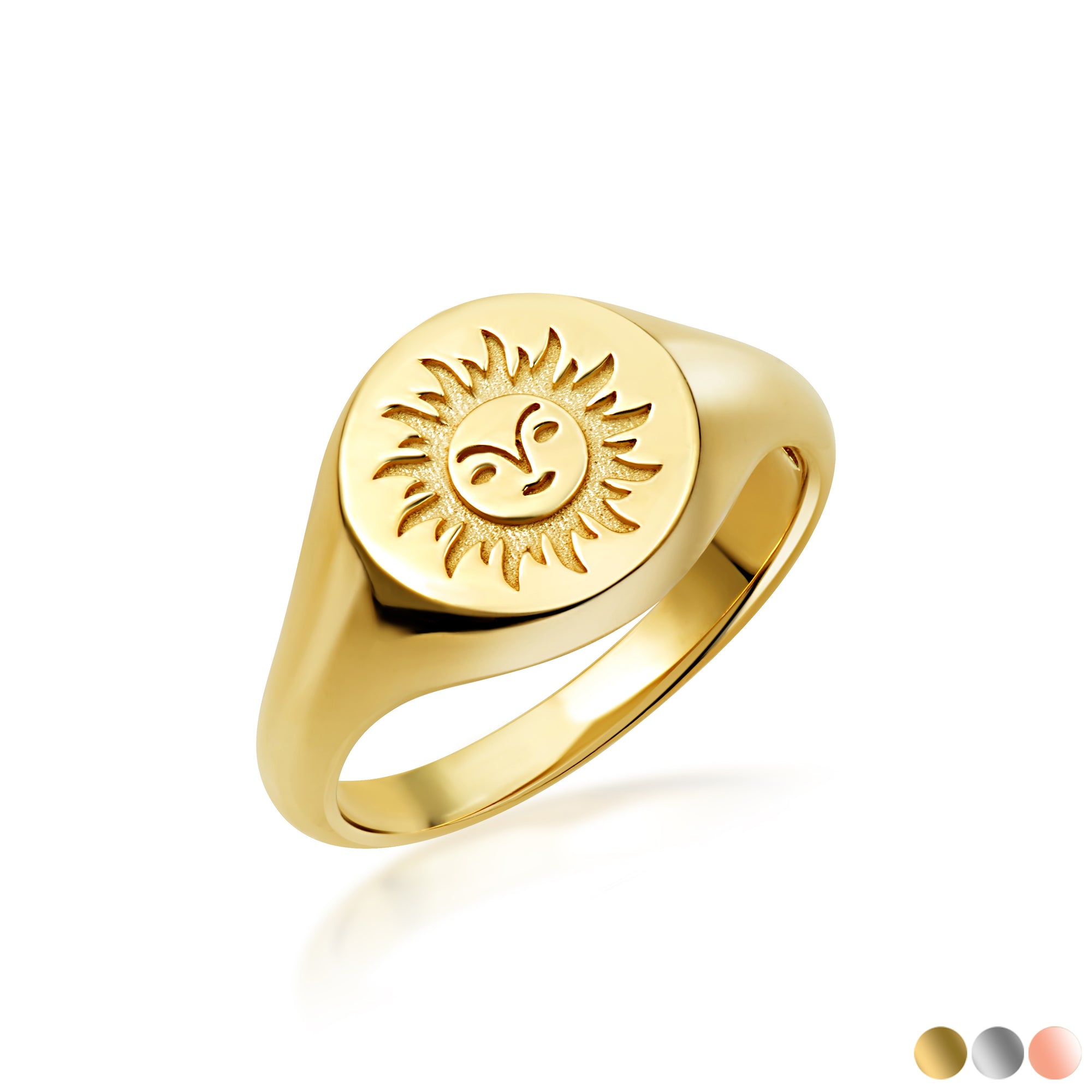 Gold Sun Face Signet Ring