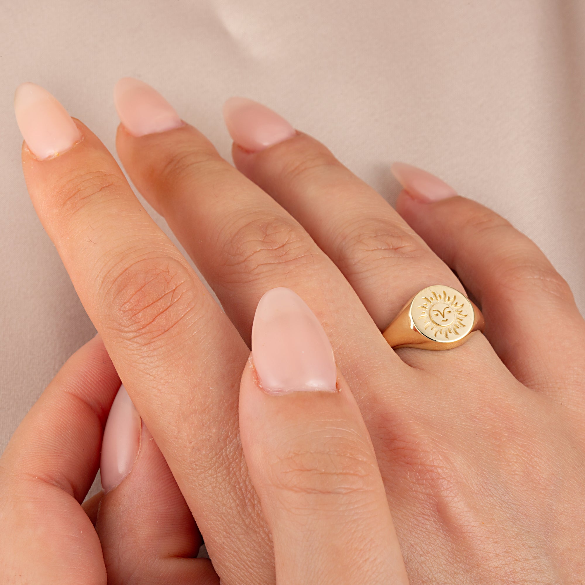 Gold Sun Face Signet Ring, view 2