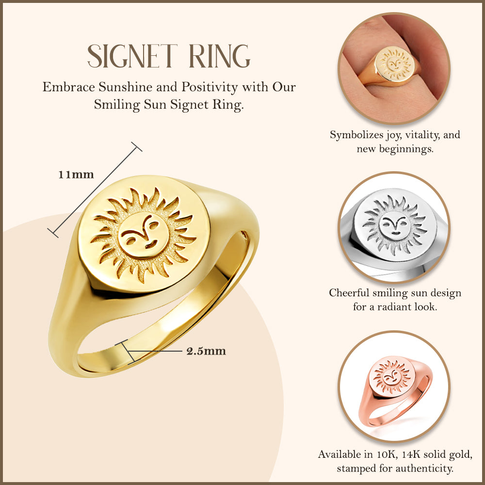 Gold Sun Face Signet Ring, view 3