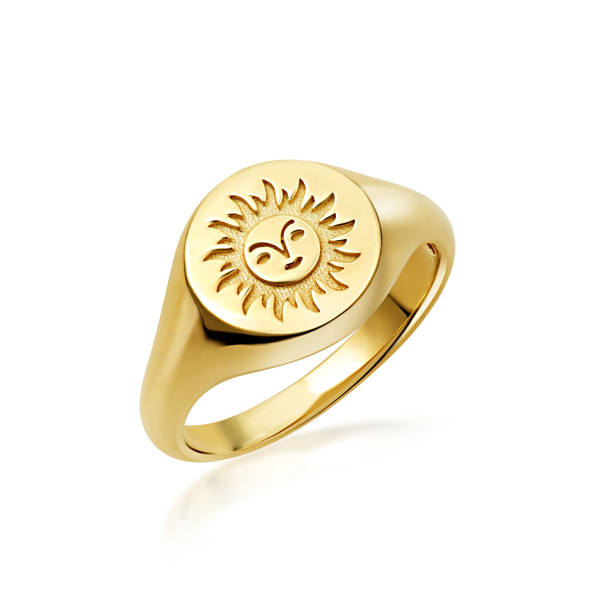Gold Sun Face Signet Ring, view 6