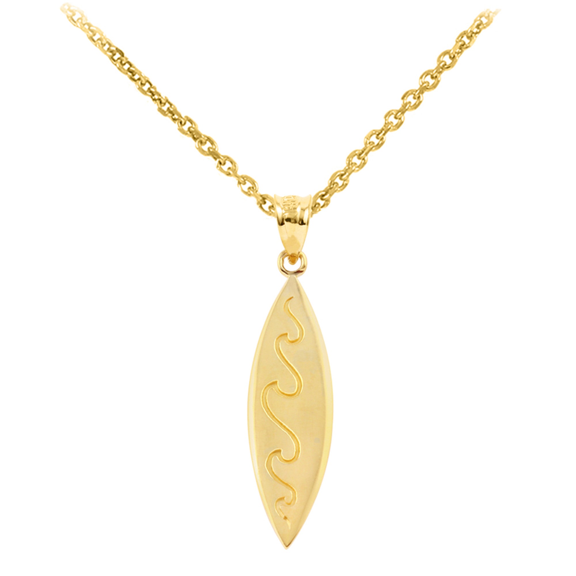 Gold Surfboard Waves Beach Bum Pendant Necklace