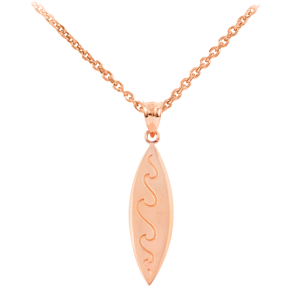 Gold Surfboard Waves Beach Bum Pendant Necklace, view 3