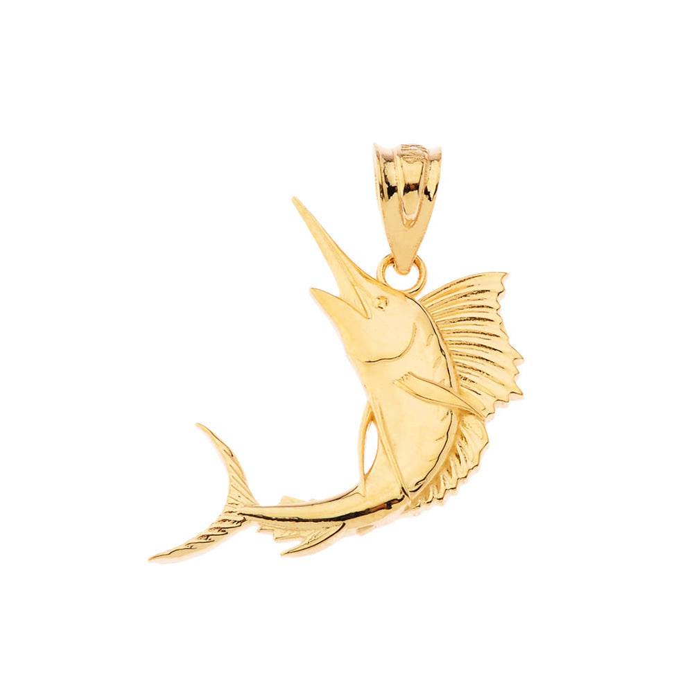 Gold Swordfish Pendant Necklace, view 2