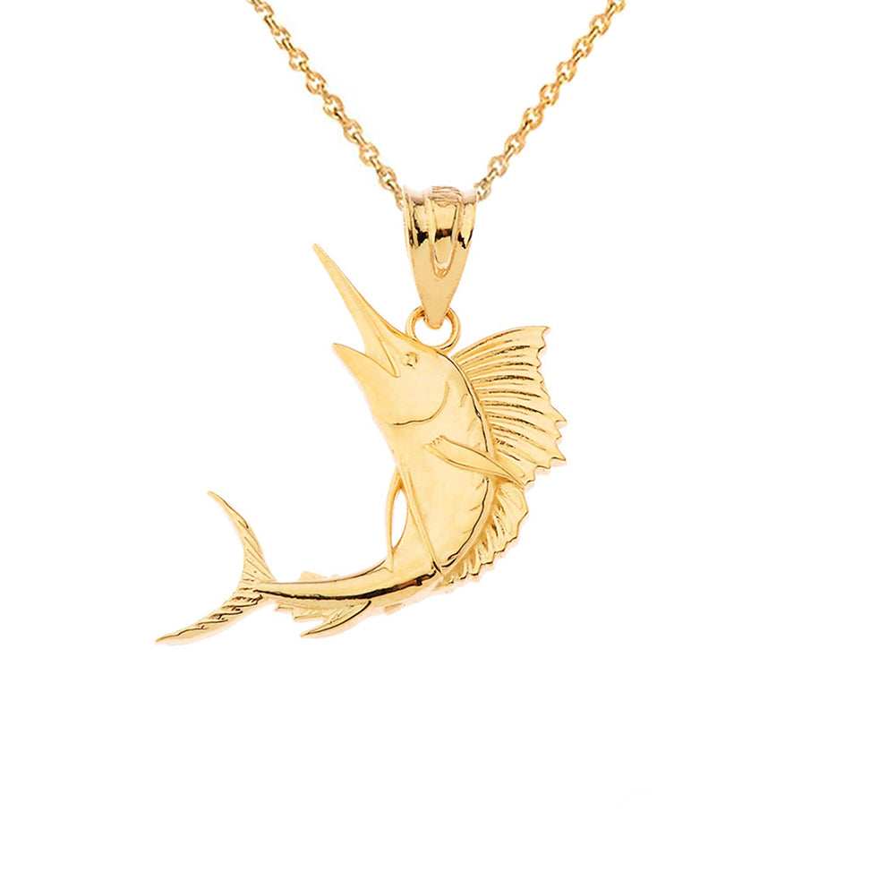 Gold Swordfish Pendant Necklace, view 8