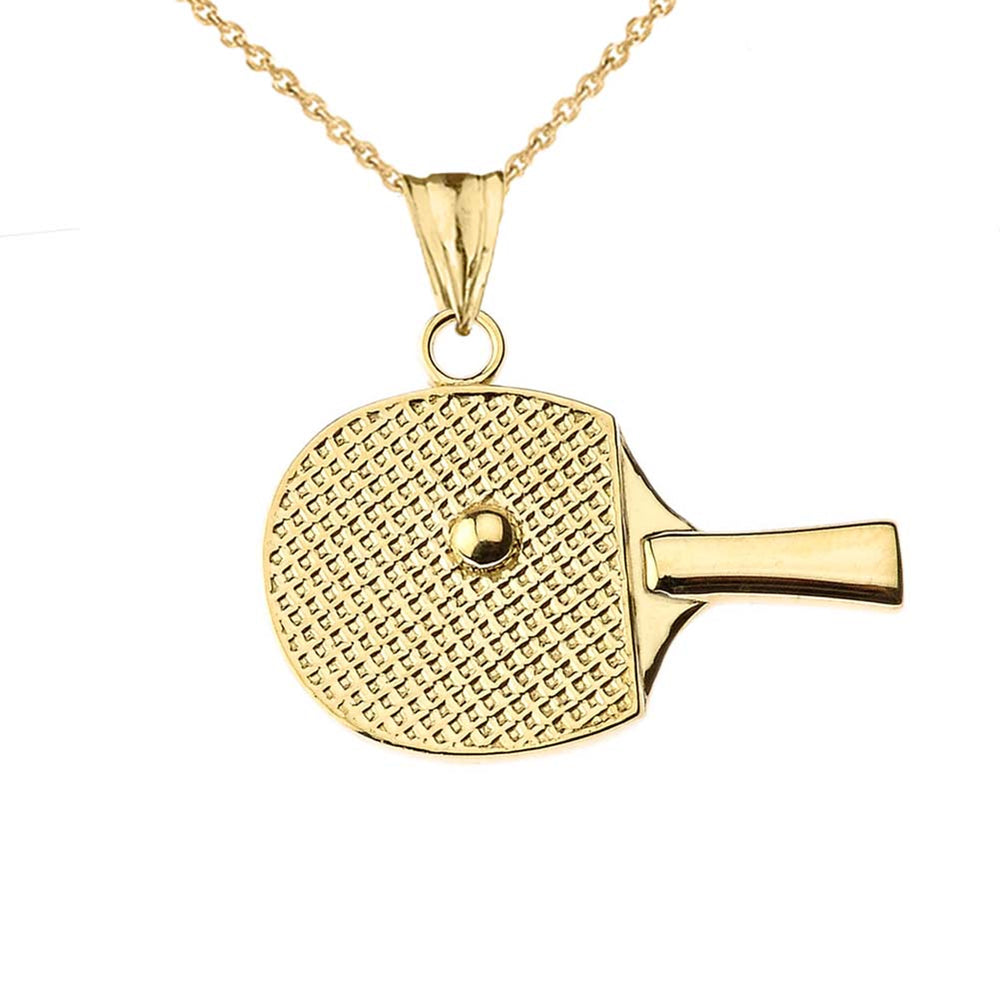 Gold Table Tennis Racket Pendant Necklace