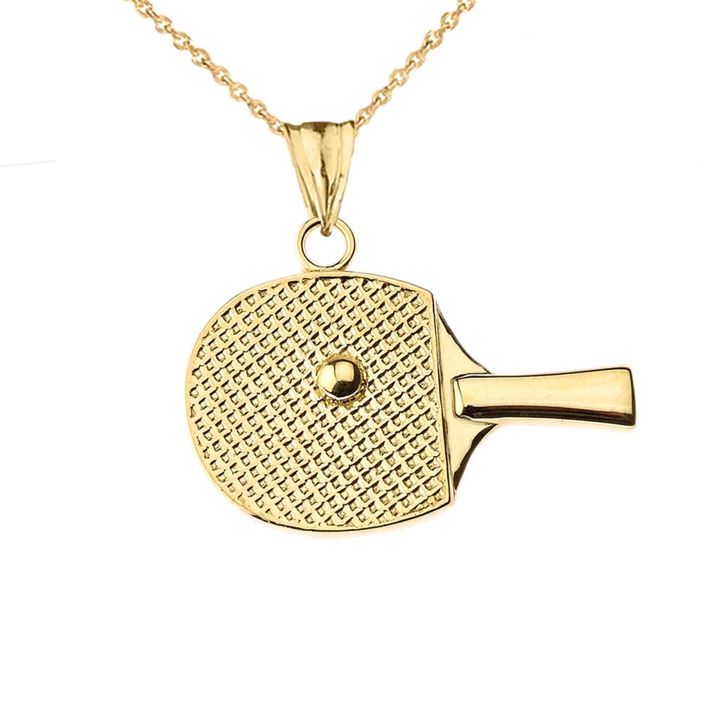 Gold Table Tennis Racket Pendant Necklace