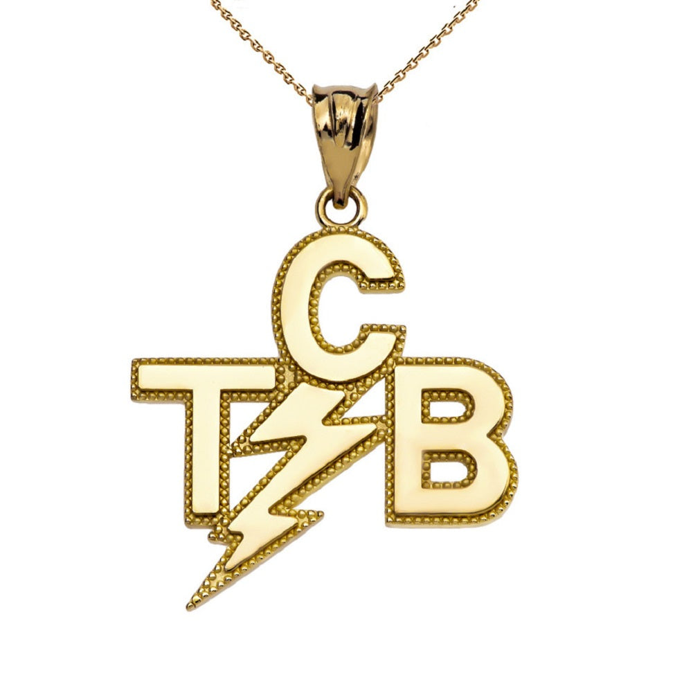 Gold Taking Care of Business In A Flash (TCB) Pendant Necklace