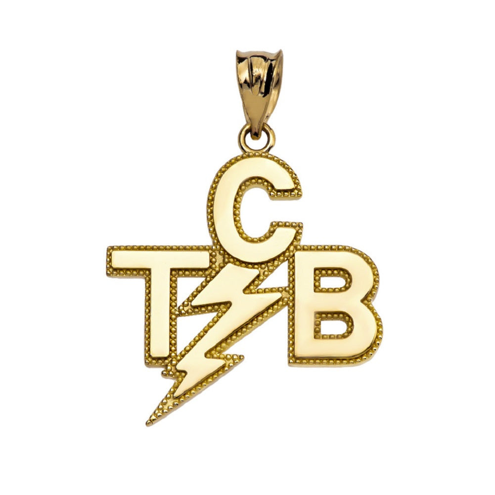 Gold Taking Care of Business In A Flash (TCB) Pendant Necklace, view 2