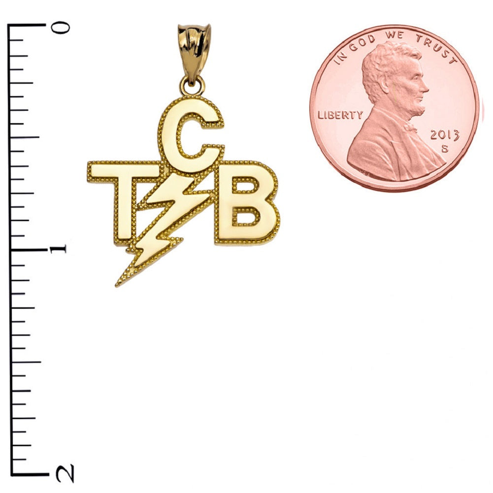 Gold Taking Care of Business In A Flash (TCB) Pendant Necklace, view 3