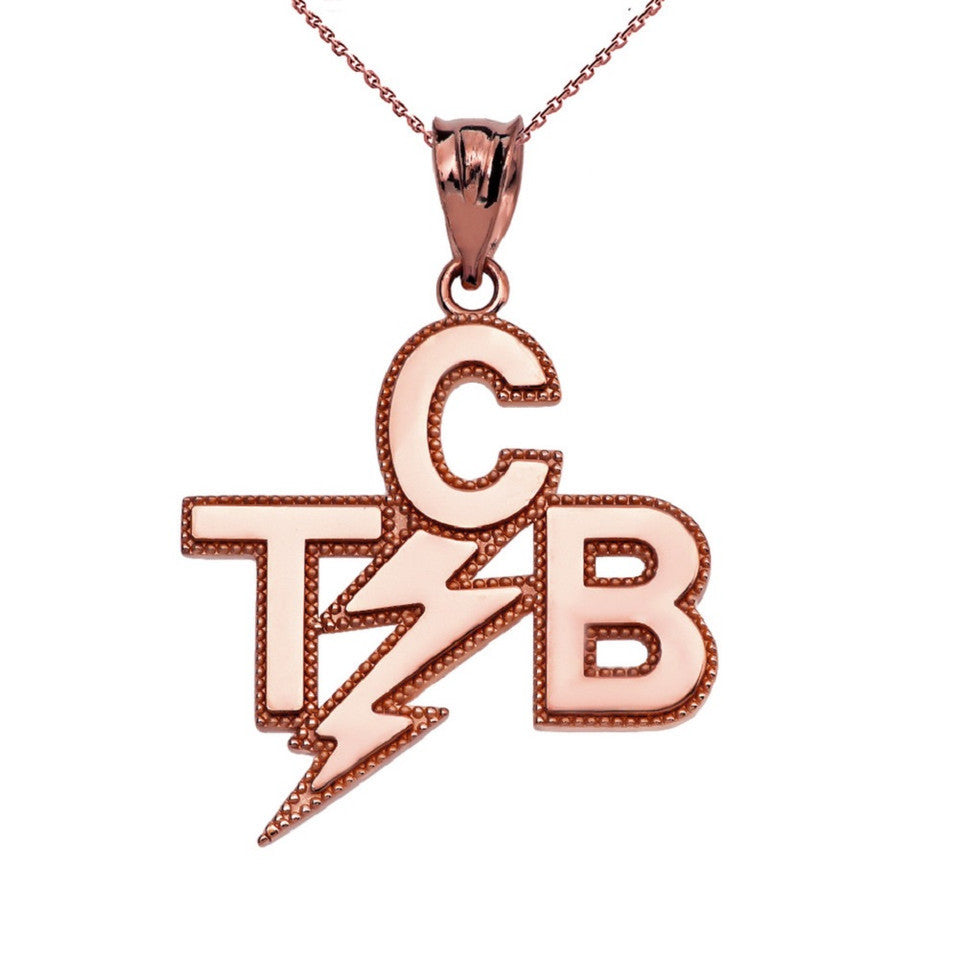 Gold Taking Care of Business In A Flash (TCB) Pendant Necklace, view 4