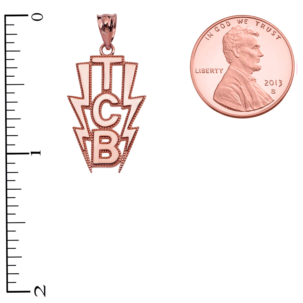 Gold (TCB) Taking Care of Business In Flashes Pendant Necklace, view 5