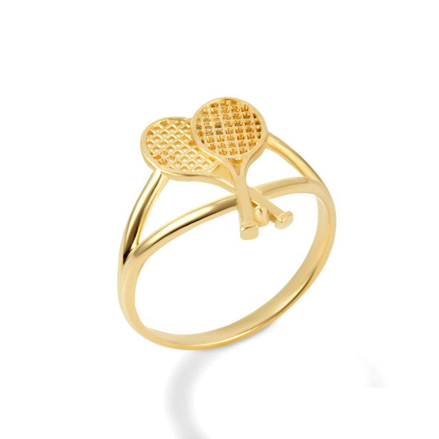 Gold Tennis Rackets Sports Ring, view 4