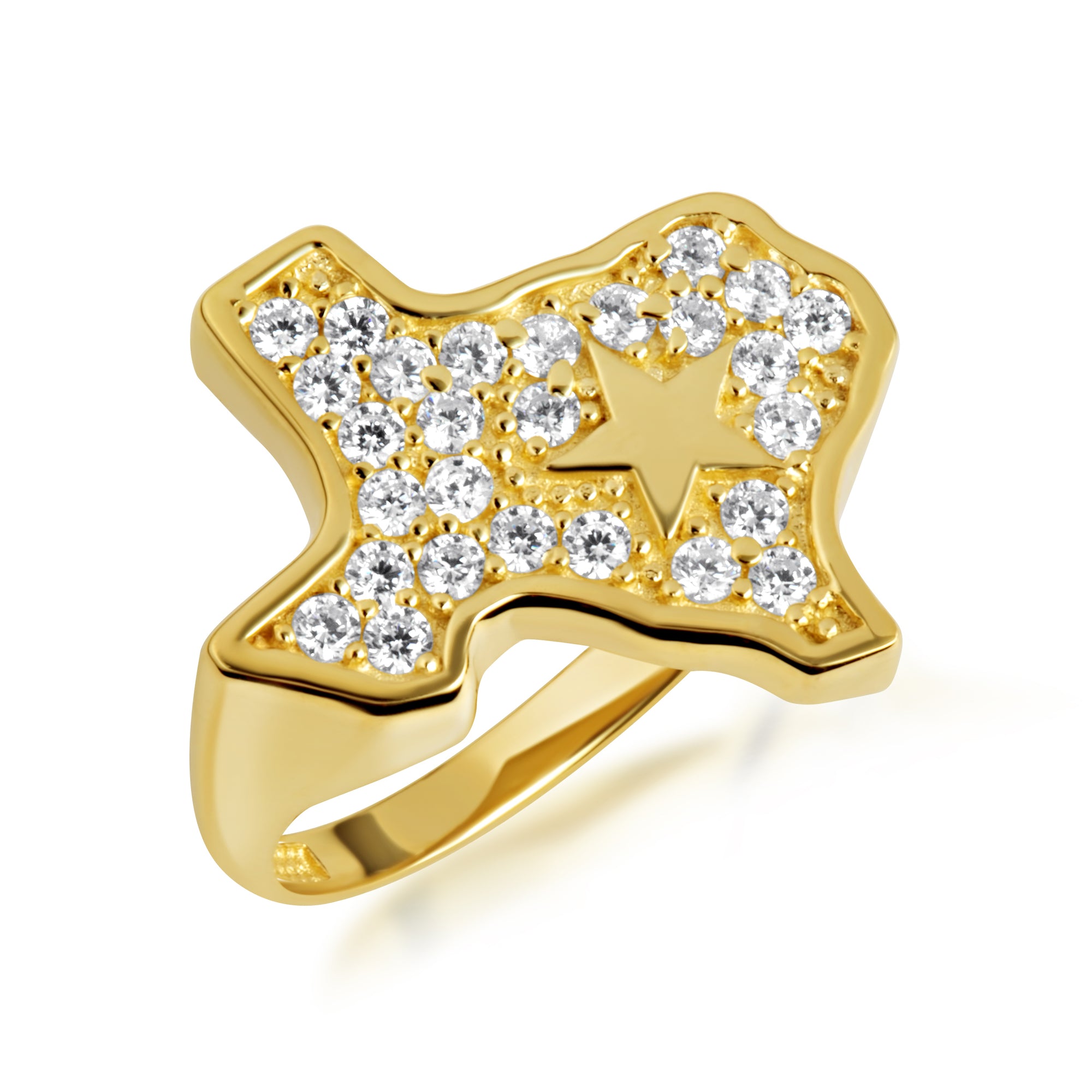Gold Texas Lone Star State Map Cubic Zirconia Ring, view 6