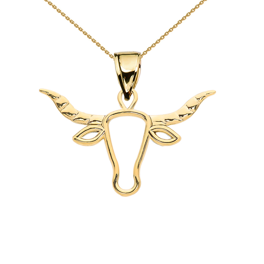 Gold Texas Longhorn Bull Pendant Necklace