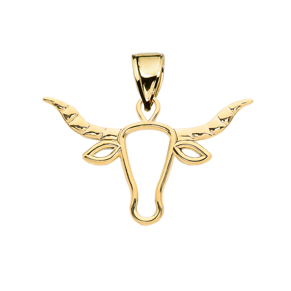 Gold Texas Longhorn Bull Pendant Necklace, view 2