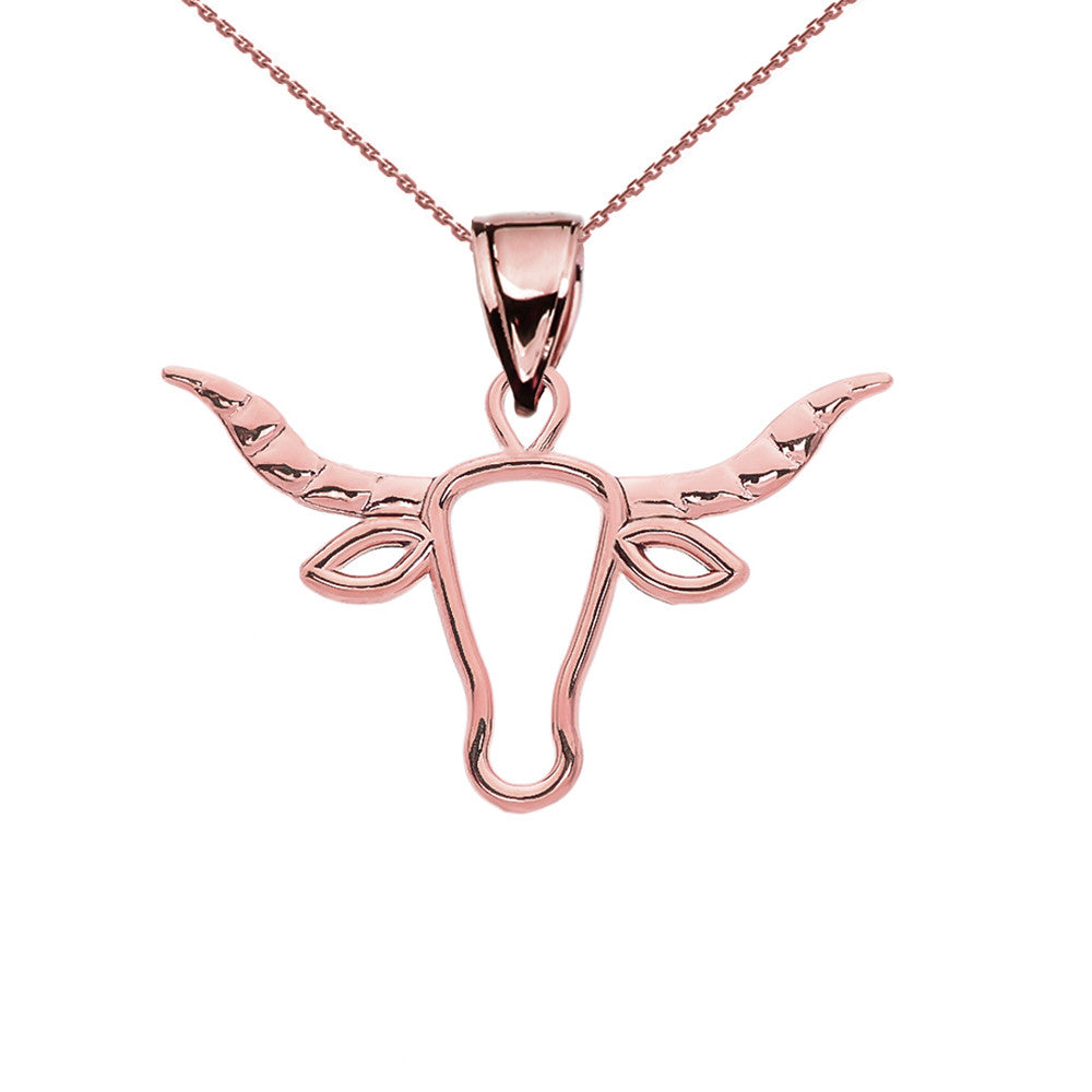 Gold Texas Longhorn Bull Pendant Necklace, view 4