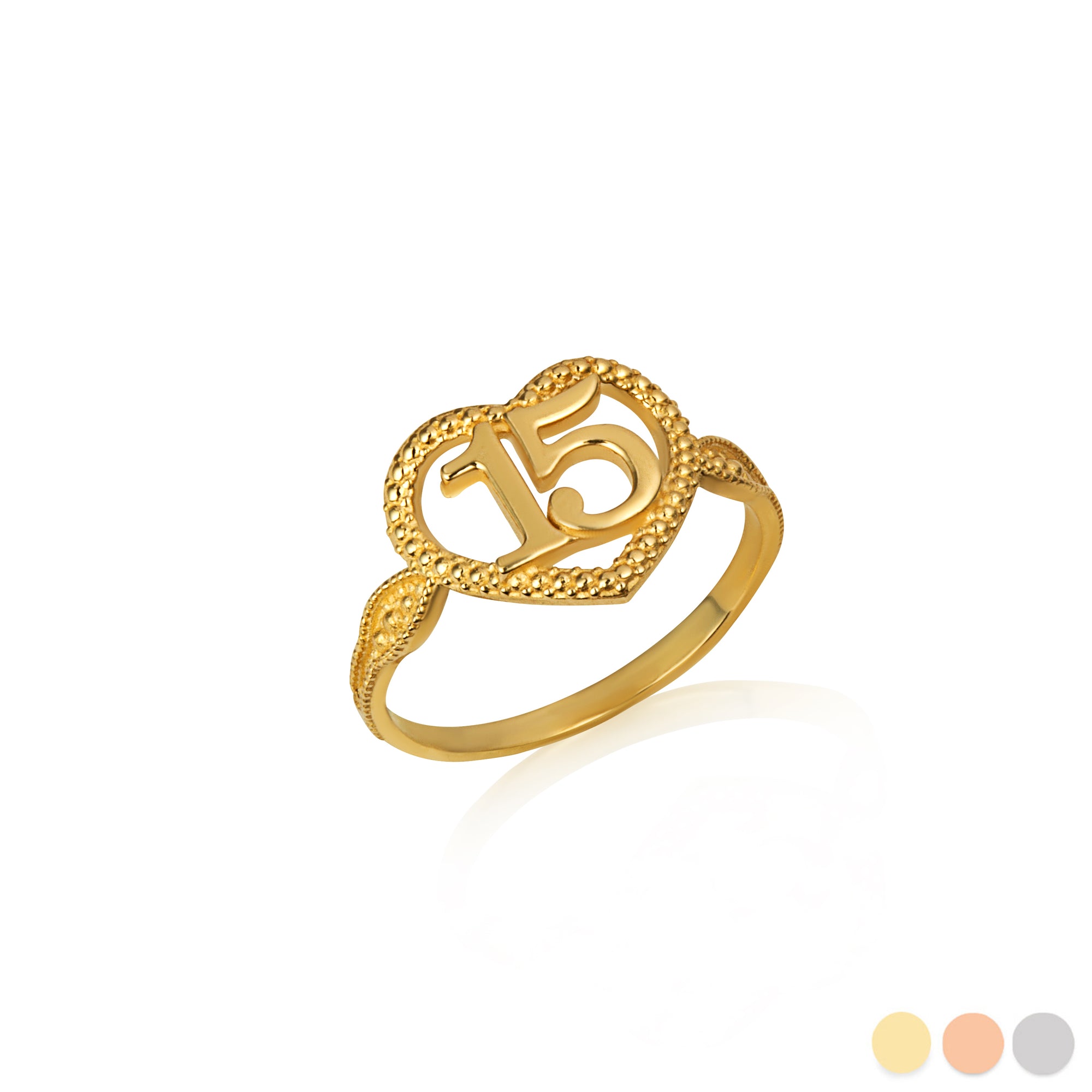 Gold Textured 15 Años Heart Quinceañera Ring