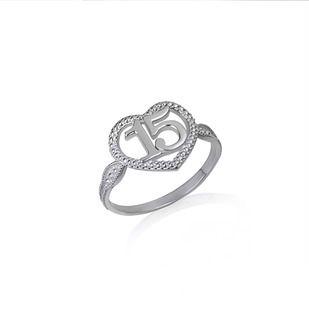 Gold Textured 15 Años Heart Quinceañera Ring, view 3