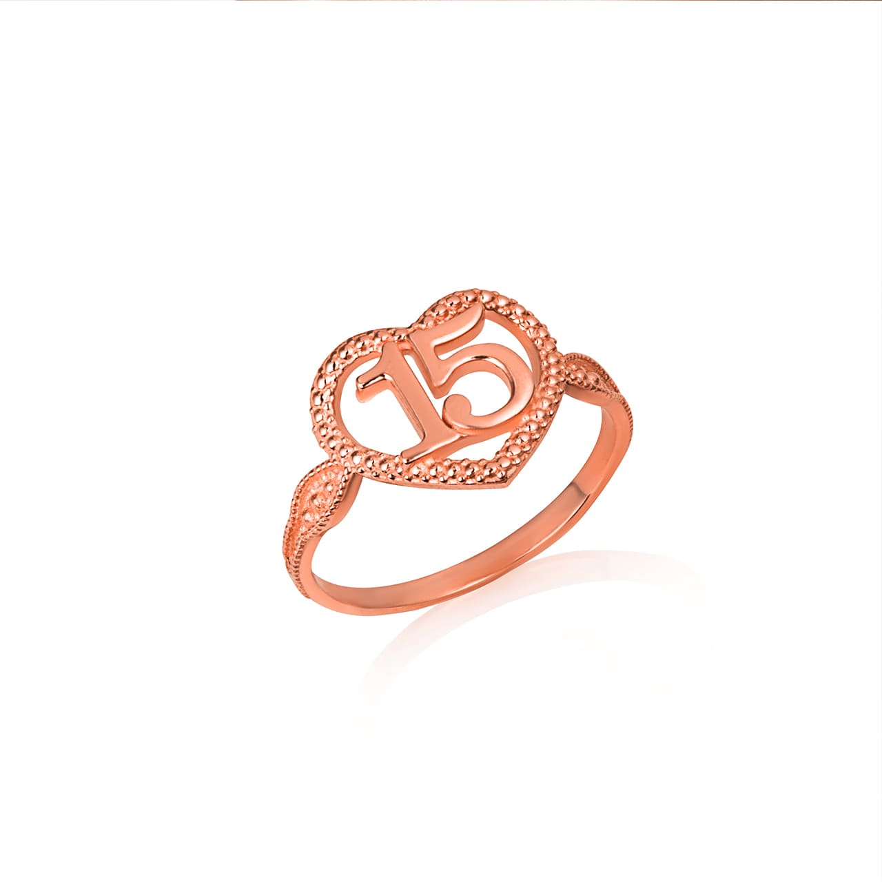 Gold Textured 15 Años Heart Quinceañera Ring, view 4