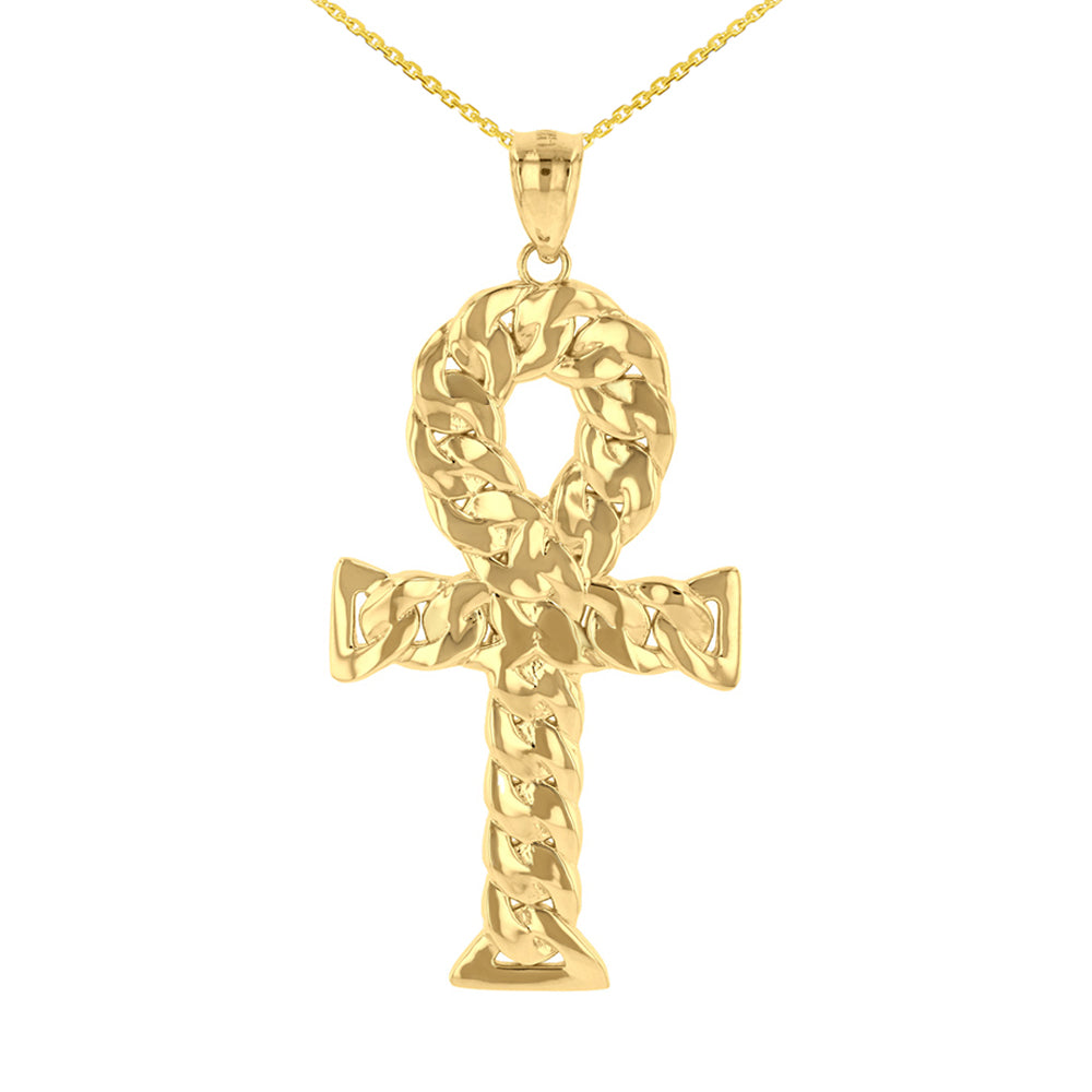 Gold Textured Ankh Egyptian Cross Pendant Necklace