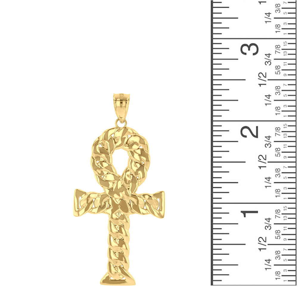Gold Textured Ankh Egyptian Cross Pendant Necklace, view 3