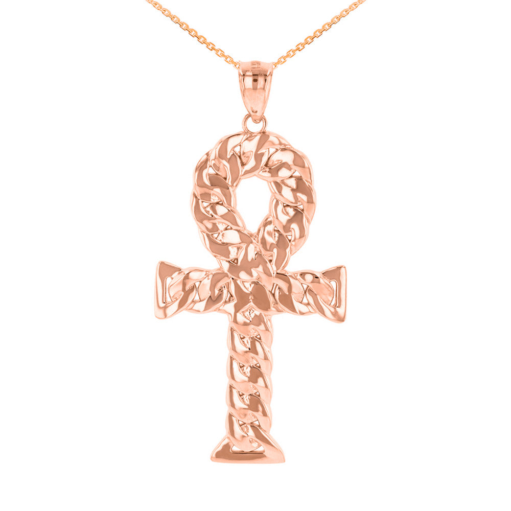 Gold Textured Ankh Egyptian Cross Pendant Necklace, view 4