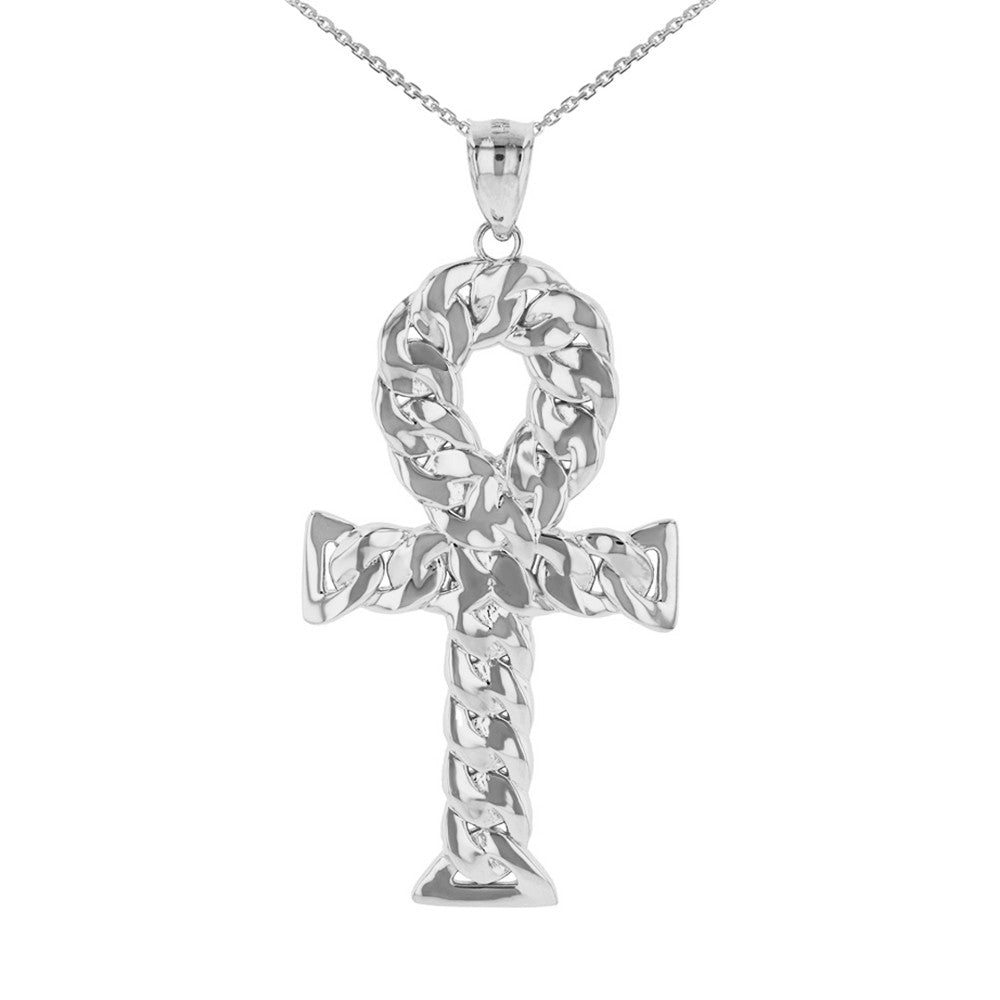 Gold Textured Ankh Egyptian Cross Pendant Necklace, view 5