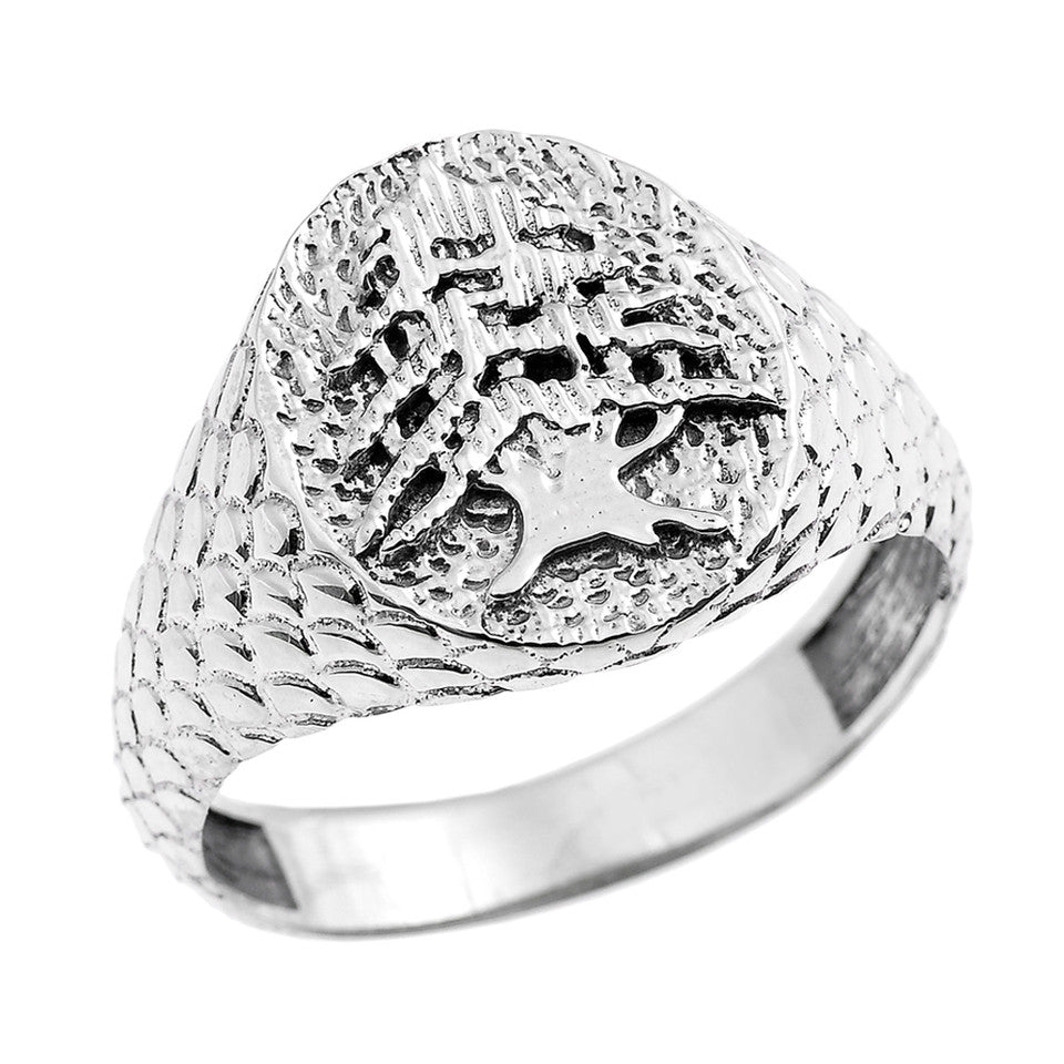 Gold Textured Band Lebanese Cedar Tree Men's Ring, view 2