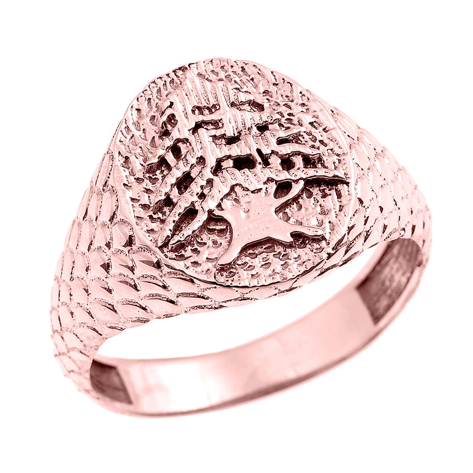 Gold Textured Band Lebanese Cedar Tree Men's Ring, view 3