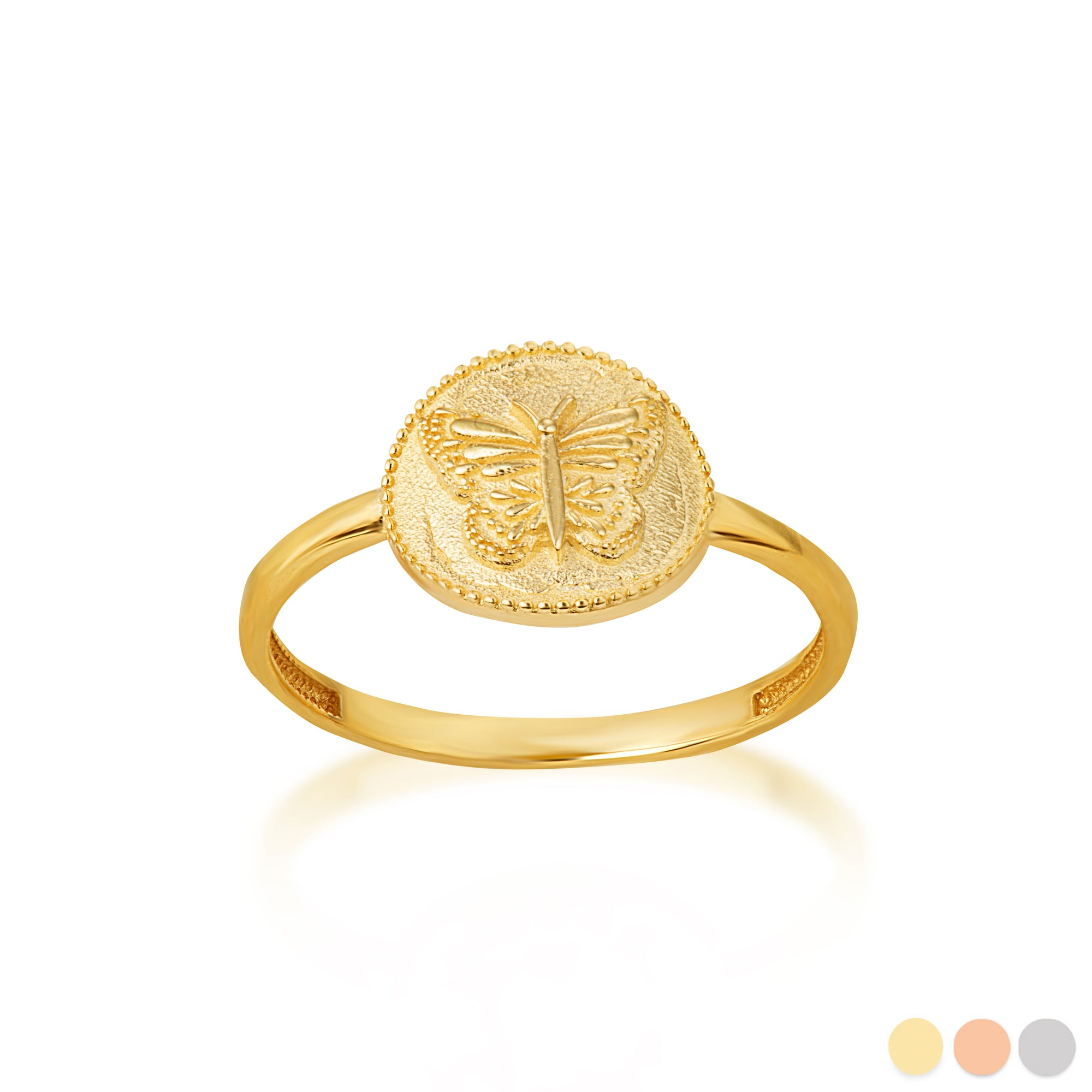 Gold Textured Butterfly Milgrain Statement Ring