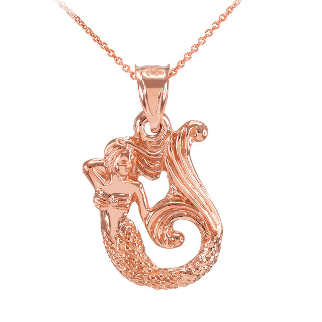 Gold Textured Fairytale Mermaid Pendant Necklace, view 2
